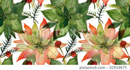 Christmas floral traced watercolor seamless... - Stock Illustration ...