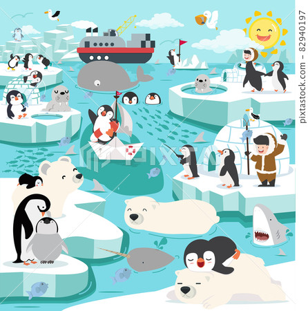 North pole winter arctic animals landscape - Stock Illustration [82940197]  - PIXTA