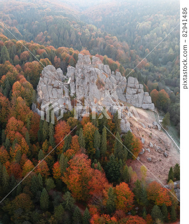 Aerial view from drone to Tustan fortress Aerial view from drone to Tustan fortress 82941486