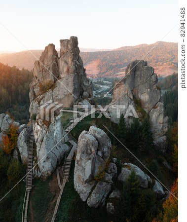 Aerial view from drone to Tustan fortress Aerial view from drone to Tustan fortress 82941488