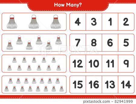 Counting game, how many Shuttlecock. Educational children game, printable worksheet, vector illustration Counting game, how many Shuttlecock. Educational children game, printable worksheet, vector illustration 82941999
