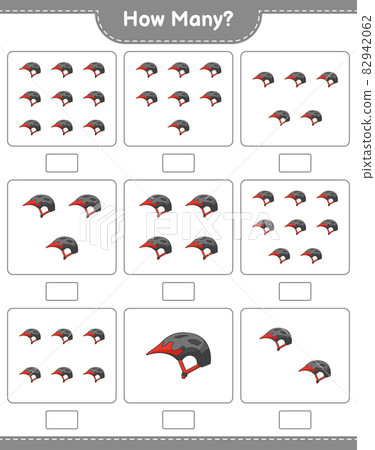Counting game, how many Bicycle Helmet. Educational children game, printable worksheet, vector illustration Counting game, how many Bicycle Helmet. Educational children game, printable worksheet, vector illustration 82942062