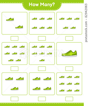 Counting game, how many Sneaker. Educational children game, printable worksheet, vector illustration Counting game, how many Sneaker. Educational children game, printable worksheet, vector illustration 82942063