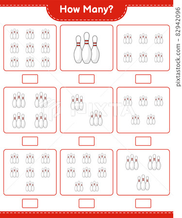 Counting game, how many Bowling Pin. Educational children game, printable worksheet, vector illustration 82942096
