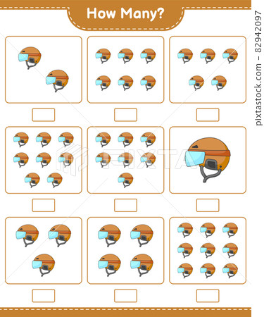 Counting game, how many Hockey Helmet. Educational children game, printable worksheet, vector illustration 82942097