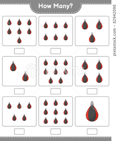Counting game, how many Punching Bag. Educational children game, printable worksheet, vector illustration 82942098