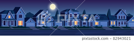 Street in suburb district with houses at night 82943021