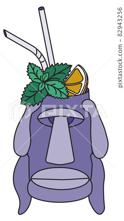 Suffering Bastard Caribbean tiki classic New Era cocktail in a typical idol mug. Cognac or Brandy and Gin based drink decorated with mint and orange. Stylish doodle cartoon vector illustration. Suffering Bastard Caribbean tiki classic New Era cocktail in a typical idol mug. Cognac or Brandy and Gin based drink decorated with mint and orange. Stylish doodle cartoon vector illustration. 82943256