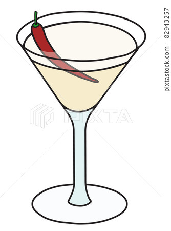 Spicy Fifty classic New Era cocktail in Martini glass. Vodka Vanilla sweet and spicy drink decorated with red chilli pepper. Stylish doodle cartoon vector illustration. Good for cards, posters, menu Spicy Fifty classic New Era cocktail in Martini glass. Vodka Vanilla sweet and spicy drink decorated with red chilli pepper. Stylish doodle cartoon vector illustration. Good for cards, posters, menu 82943257