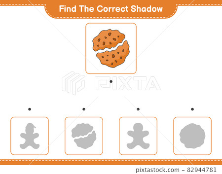 Find the correct shadow. Find and match the correct shadow of Cookie. Educational children game, printable worksheet, vector illustration Find the correct shadow. Find and match the correct shadow of Cookie. Educational children game, printable worksheet, vector illustration 82944781