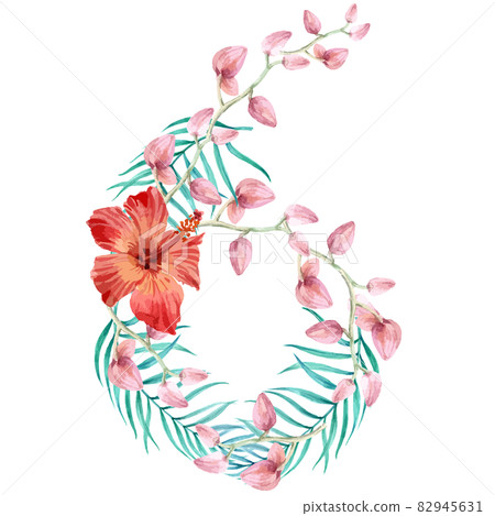 Tropical number watercolor Tropical number watercolor 82945631
