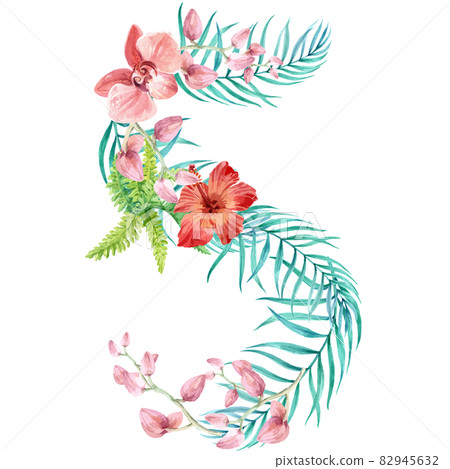 Tropical number watercolor Tropical number watercolor 82945632