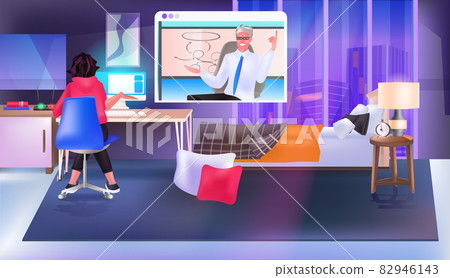 businesswoman freelancer discussing with colleague during video call online communication teamwork concept 82946143