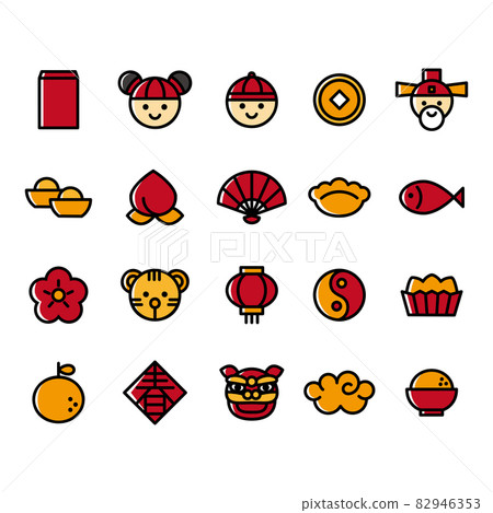 Chinese new year icons set vector 82946353
