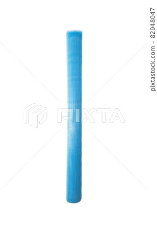 Blue reinforcing construction mesh for wall strengthening on white background, isolate. Close-up Blue reinforcing construction mesh for wall strengthening on white background, isolate. Close-up 82948047