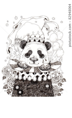 Circus panda hand drawn pen drawing illustration 82948064