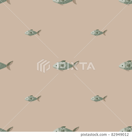 Seamless pattern fish on pastel brown background. Modern ornament with sea animals. Seamless pattern fish on pastel brown background. Modern ornament with sea animals. 82949012