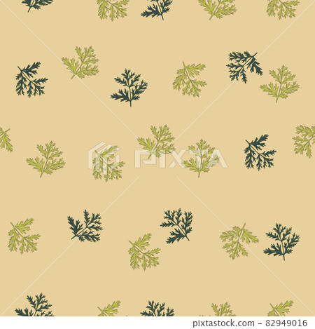 Seamless pattern wormwood on beige background. Beautiful plant ornament summer green color. Random texture template for fabric. Seamless pattern wormwood on beige background. Beautiful plant ornament summer green color. Random texture template for fabric. 82949016