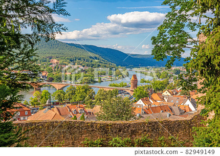 View to the city wall and medieval city of Miltenberg from castle access road during daytime 82949149