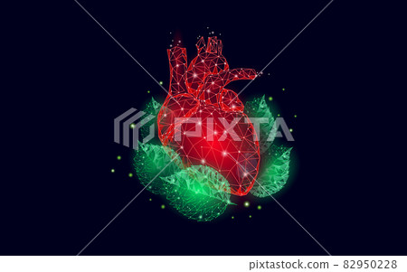 3D heart in green leaves. Harmony feeling happy emotion psychology concept. Mental health soul therapist mind balance. Low poly vector illustration 82950228