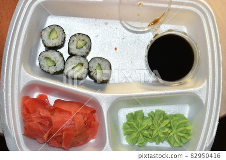 Japanese lunch sushi and salmon rolls 82950416