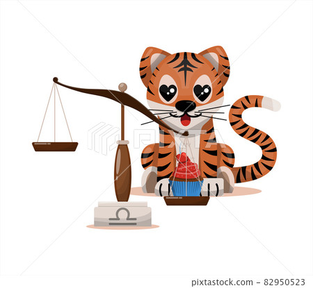 Tiger cub with libra zodiac sign Astrological sign icon Vector cartoon illustration Horoscope and Eastern New Year. 82950523