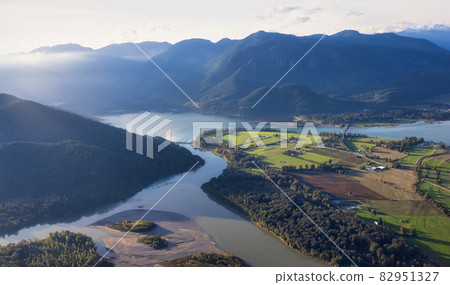 Aerial View of Fraser Valley with Canadian Nature Mountain Landscape Background. Aerial View of Fraser Valley with Canadian Nature Mountain Landscape Background. 82951327