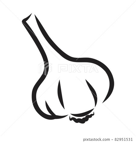 Vegetable, spice, three garlics, vector, monochrome contour on white Vegetable, spice, three garlics, vector, monochrome contour on white 82951531