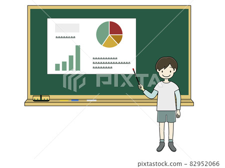 一個孩子在黑板上解釋演示材料的插圖 一個孩子在黑板上解釋演示材料的插圖 82952066
