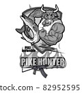 Pike Image. Fishing Pike Tournament. Pike competition logo. Fish monster. Sketch for mascot, logo or symbol. Sport fishing club. Vector graphics to design 82952595
