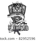Pike Image. Fishing Pike Tournament. Pike competition logo. Fish monster. Sketch for mascot, logo or symbol. Sport fishing club. Vector graphics to design 82952596