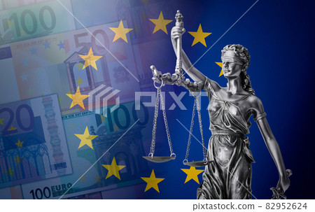 Law and justice, EU flag and Euro currency concept 82952624