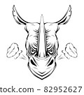 Angry rhinoceros. Rhino animal. Sports mascot. Angry cartoon animal. Rhino head. Dimensional modeling. Logo for printing. Animal head for tattoo. Vector graphics to design. 82952627