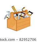 Toolbox with hand tools inside. Workbox with instruments. Building tools. 82952706