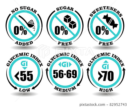 Set of Icons with Sign Meaning Absence of Sugar Gluten Stock