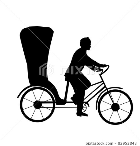Silhouette velotaxi. Cycle rickshaw. Traditional public transportation. 82952848