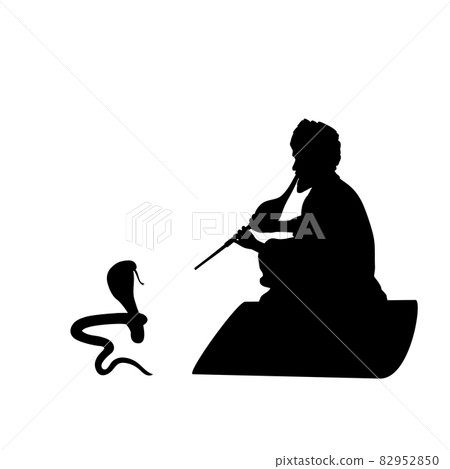 Silhouette Indian snake charmer. Happy Nag Panchami. Indian culture and religion. Silhouette Indian snake charmer. Happy Nag Panchami. Indian culture and religion. 82952850