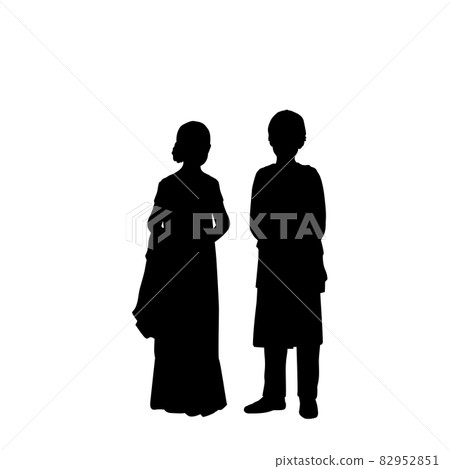 Silhouettes boy and girl indian children. Indian culture and religion. 82952851