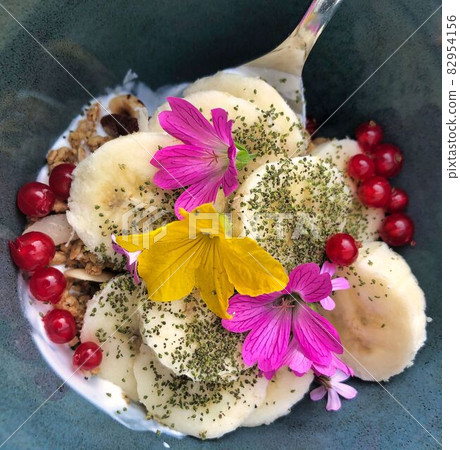 organic food with wild picked flowers herbs cheese organic food with wild picked flowers herbs cheese 82954156