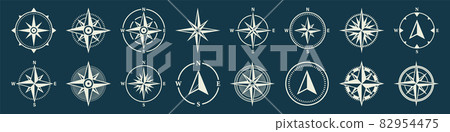 Vintage marine wind rose, nautical chart. Monochrome navigational compass with cardinal directions 82954475