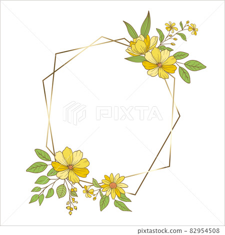 Yellow flowers and golden decorative frame Yellow flowers and golden decorative frame 82954508