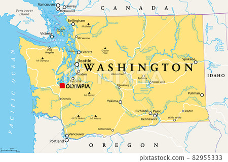 Washington, WA, political map with the capital... - Stock Illustration ...