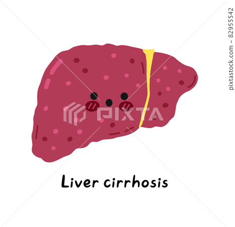 Cute sad sick funny liver organ cirrhosis character. Vector hand drawn cartoon kawaii character illustration icon. Isolated on white background. Human Liver cirrhosis, sick cartoon character concept Cute sad sick funny liver organ cirrhosis character. Vector hand drawn cartoon kawaii character illustration icon. Isolated on white background. Human Liver cirrhosis, sick cartoon character concept 82955542