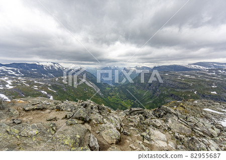 Top view to Geiranger fjord in Norway in summer 82955687