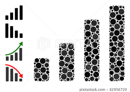 Dotted Bar Chart Composition of Circles with Similar Icons 82956720