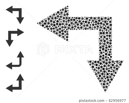 Dotted Bifurcation Arrow Left Down Mosaic of Circles with Other Icons Dotted Bifurcation Arrow Left Down Mosaic of Circles with Other Icons 82956977