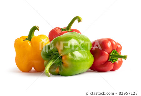 Red yellow and green color sweet pepper isolated on white background with clipping path. Red yellow and green color sweet pepper isolated on white background with clipping path. 82957125