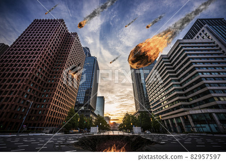 Tokyo cityscape with meteorites Tokyo cityscape with meteorites 82957597