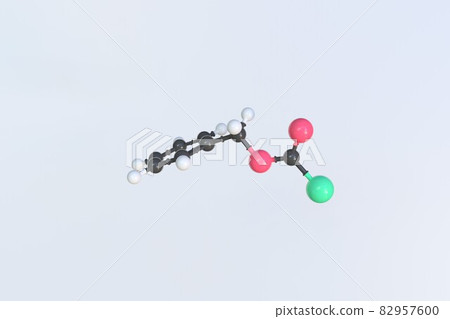 Benzyl chloroformate molecule, isolated molecular model. 3D rendering 82957600
