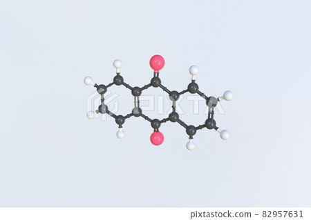 Molecule of anthraquinone, isolated molecular model. 3D rendering Molecule of anthraquinone, isolated molecular model. 3D rendering 82957631